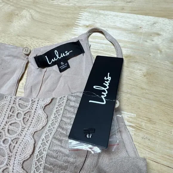 Lulus NWT For Life Beige Embroidered Maxi Dress Size S Crocheted Lace Gauzy - Picture 7 of 13